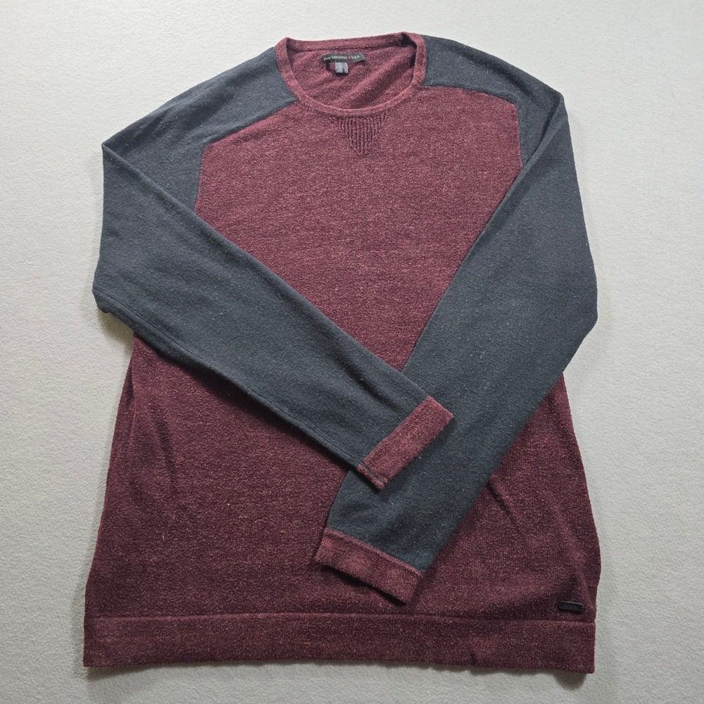 John Varvatos Mens Large Burgundy Sweater Colorblock Raglan Wool Blend - Picture 4 of 9